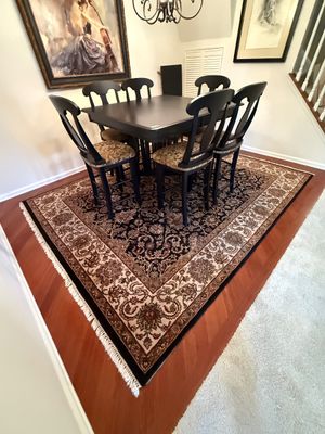 Contemporary Dark Wood Dining Table and Six Chairs