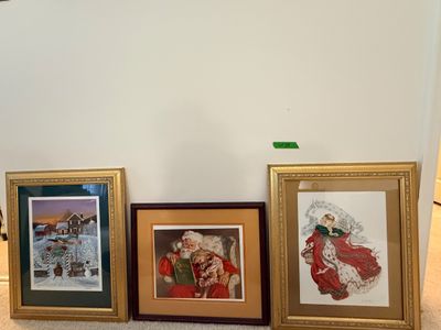 Group of Three Framed Christmas Art Prints