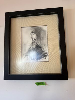Anna Razumovskaya Framed Charcoal Original Sketch of a Woman in Gown From Lot 98