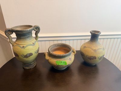 Trio of Rustic Textured Ceramic Vases
