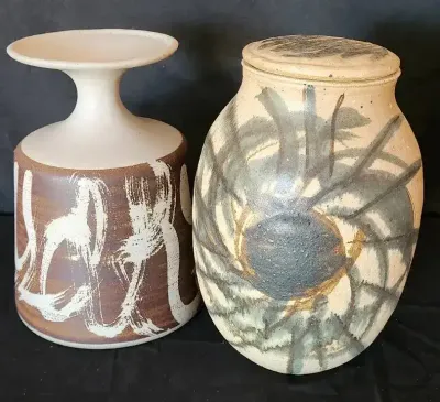 DUO OF LARGE POTTERY VASES 