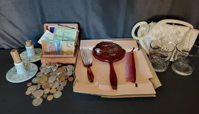 FOREIGN MONEY, VINTAGE PURSE AND MORE