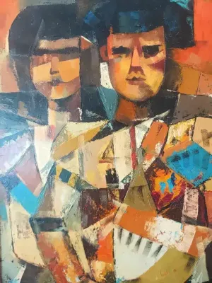 LARGE MID-CENTURY CUBIST PAINTING