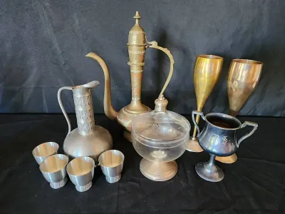 METAL DISHES FROM AROUND THE WORLD INCLUDING STERLING SILVER
