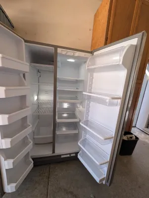Inside of Whirlpool side-by-side refrigerator