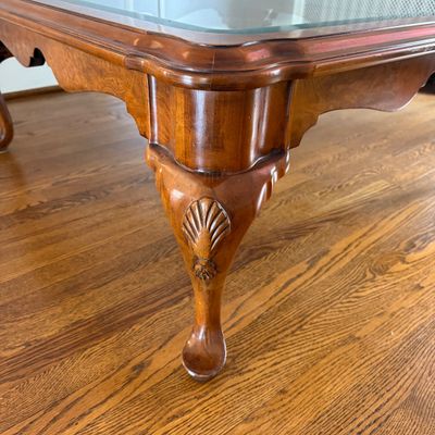 Queen Anne Style Wood and Glass Coffee Table