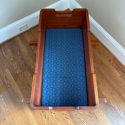 Wooden Rocking Doll Cradle with Carved Walrus Detail