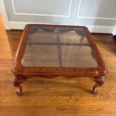 Queen Anne Style Wood and Glass Coffee Table