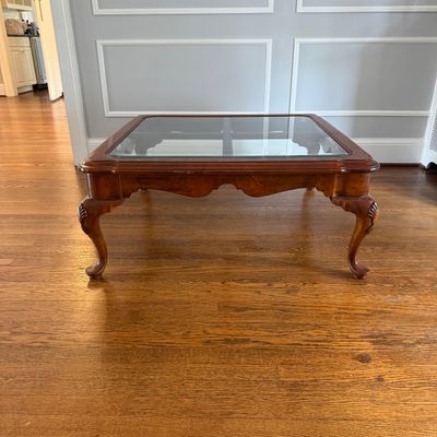 Queen Anne Style Wood and Glass Coffee Table