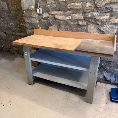 Industrial Style Workbench with Built-In Outlets