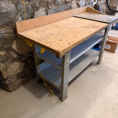 Industrial Style Workbench with Built-In Outlets
