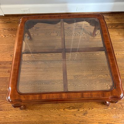 Queen Anne Style Wood and Glass Coffee Table