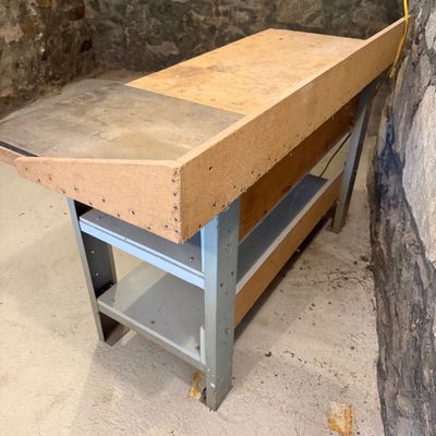 Industrial Style Workbench with Built-In Outlets