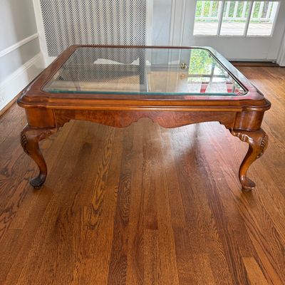 Queen Anne Style Wood and Glass Coffee Table