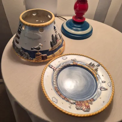 LOT 12X: Collection of Nautical/Americana Home Decor with Vintage Fiberglass Tray from Rexite by Eubanks