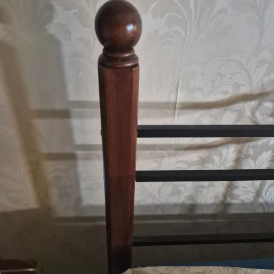 LOT 24W: King Size Headboard with Wooden Posts & Metal Scrollwork