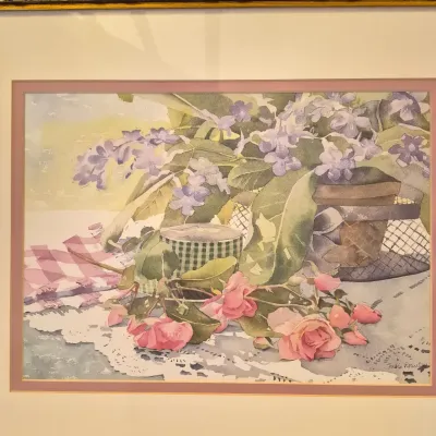 LOT 23W: Set of 2 Framed Floral Cottagecore Art Prints Signed
