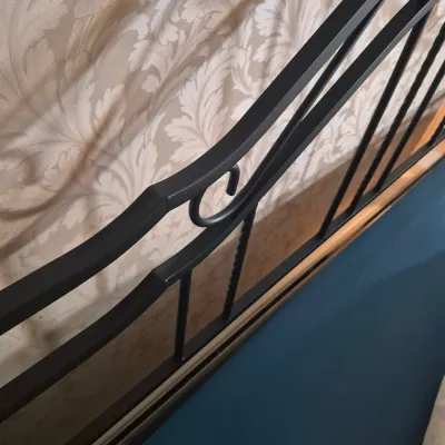 LOT 24W: King Size Headboard with Wooden Posts & Metal Scrollwork