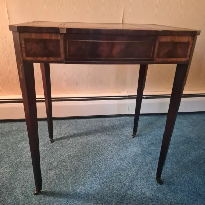 LOT 21W: Vintage Wooden Leather-Top Side Table with Drawer