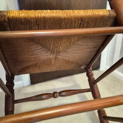 LOT 16X: Ladder-Back Rush Seat Chair with Collection of Vintage Linens