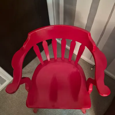 LOT 14X: Vintage H.T. Cushman Colonial Creation Red-Painted Chair & Lamp
