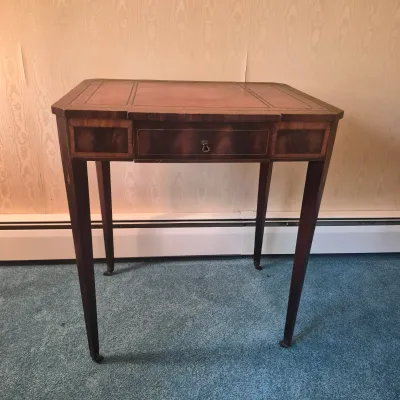 LOT 21W: Vintage Wooden Leather-Top Side Table with Drawer