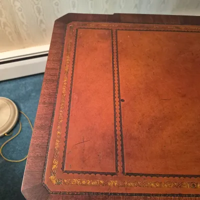 LOT 21W: Vintage Wooden Leather-Top Side Table with Drawer