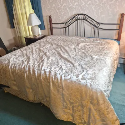 LOT 24W: King Size Headboard with Wooden Posts & Metal Scrollwork