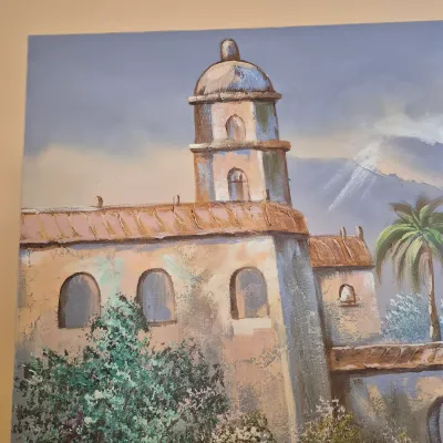 LOT 19W: Original Oil Painting of Spanish Mission-Style Architecture Signed