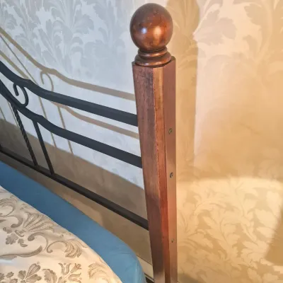 LOT 24W: King Size Headboard with Wooden Posts & Metal Scrollwork