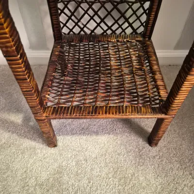 LOT 17X: Vintage Wicker 3-Tier Shelf with Collection of Trinkets