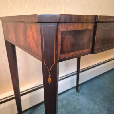 LOT 21W: Vintage Wooden Leather-Top Side Table with Drawer