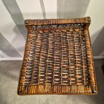 LOT 17X: Vintage Wicker 3-Tier Shelf with Collection of Trinkets