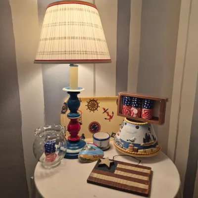 LOT 12X: Collection of Nautical/Americana Home Decor with Vintage Fiberglass Tray from Rexite by Eubanks