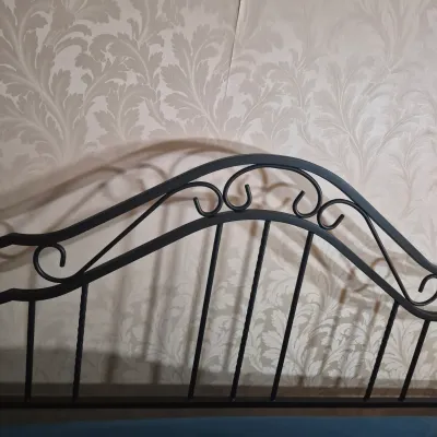 LOT 24W: King Size Headboard with Wooden Posts & Metal Scrollwork