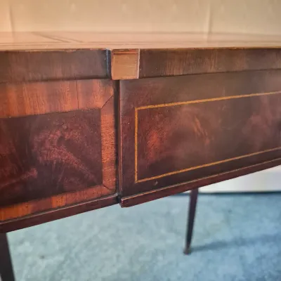 LOT 21W: Vintage Wooden Leather-Top Side Table with Drawer
