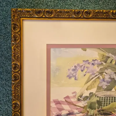 LOT 23W: Set of 2 Framed Floral Cottagecore Art Prints Signed