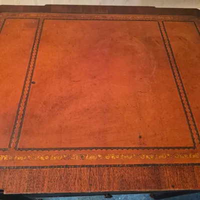 LOT 21W: Vintage Wooden Leather-Top Side Table with Drawer