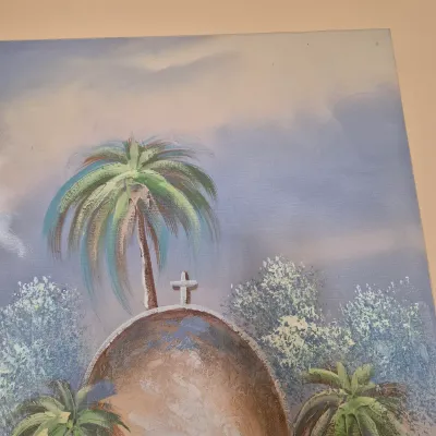 LOT 19W: Original Oil Painting of Spanish Mission-Style Architecture Signed