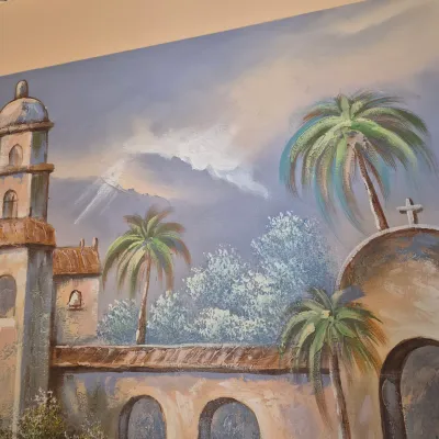 LOT 19W: Original Oil Painting of Spanish Mission-Style Architecture Signed