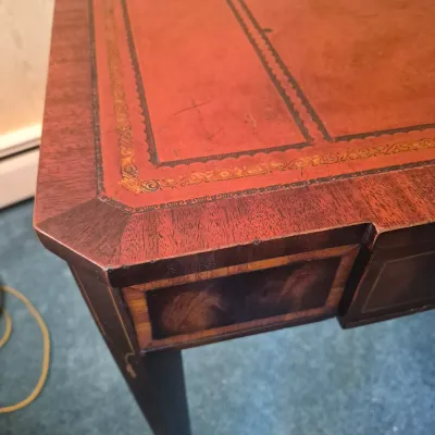 LOT 21W: Vintage Wooden Leather-Top Side Table with Drawer