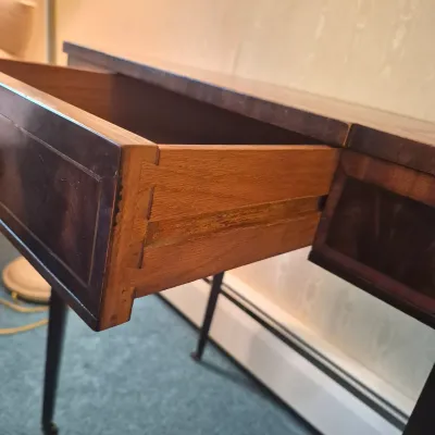 LOT 21W: Vintage Wooden Leather-Top Side Table with Drawer