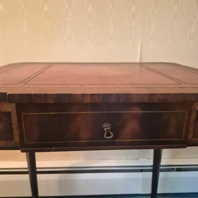 LOT 21W: Vintage Wooden Leather-Top Side Table with Drawer