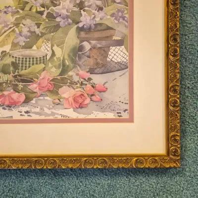 LOT 23W: Set of 2 Framed Floral Cottagecore Art Prints Signed