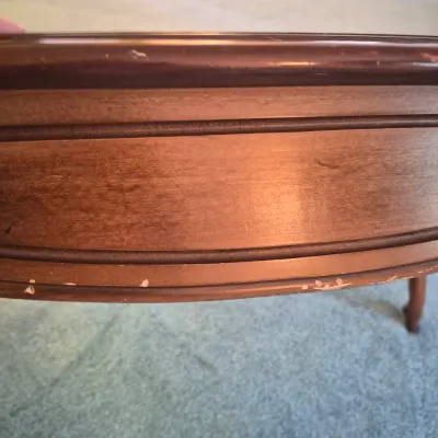 LOT 22W: Vintage Camelback Sofa with Hand-Carved Details & French Provincial Style Coffee Table