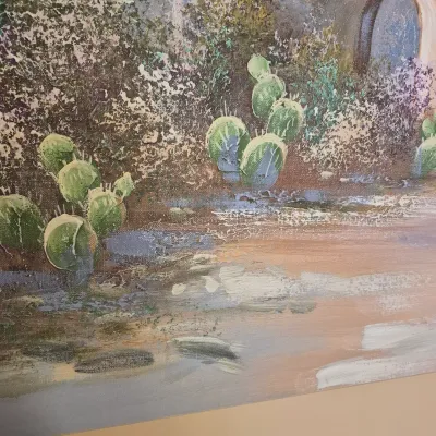 LOT 19W: Original Oil Painting of Spanish Mission-Style Architecture Signed