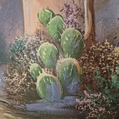 LOT 19W: Original Oil Painting of Spanish Mission-Style Architecture Signed