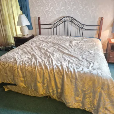 LOT 24W: King Size Headboard with Wooden Posts & Metal Scrollwork