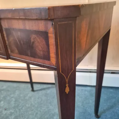 LOT 21W: Vintage Wooden Leather-Top Side Table with Drawer
