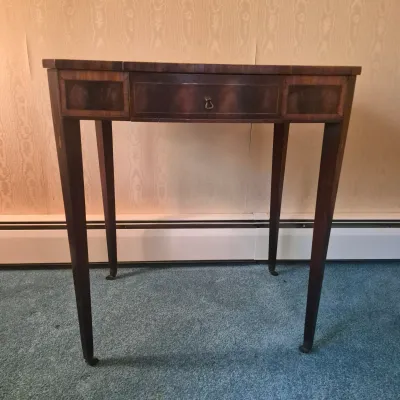 LOT 21W: Vintage Wooden Leather-Top Side Table with Drawer